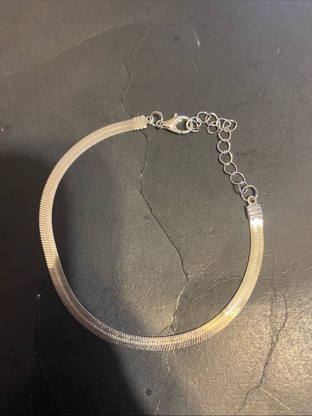 Sterling Silver tone Herringbone Chain Anklet - Silver